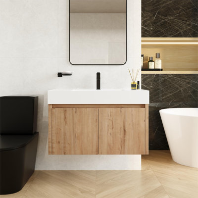 Marigene 36'' Single Floating Bathroom Vanity with Resin Top
