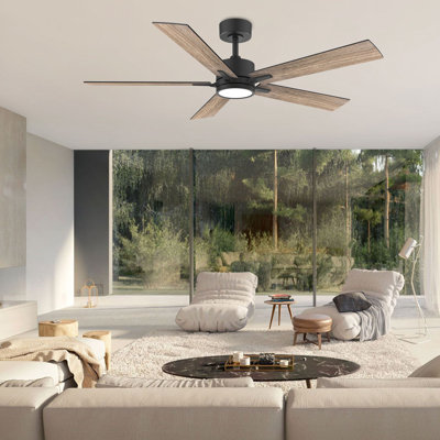 52" 5-Blade Modern Wood Ceiling Fan with Light Kit and Remote Control, 6-Speed, Quiet DC Motor, Indoor/Outdoor