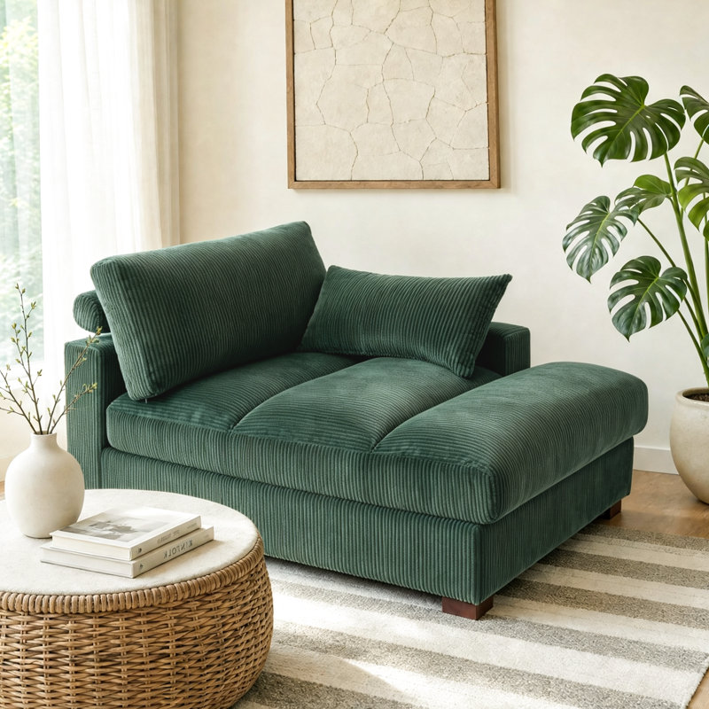 Chaise longue surdimensionnée en velours côtelé avec accoudoirs et coussins Bentura, Orienté à droite