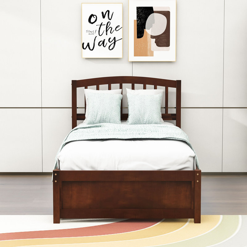 Twin Size Platform Bed with Trundle and Headboard, Walnut