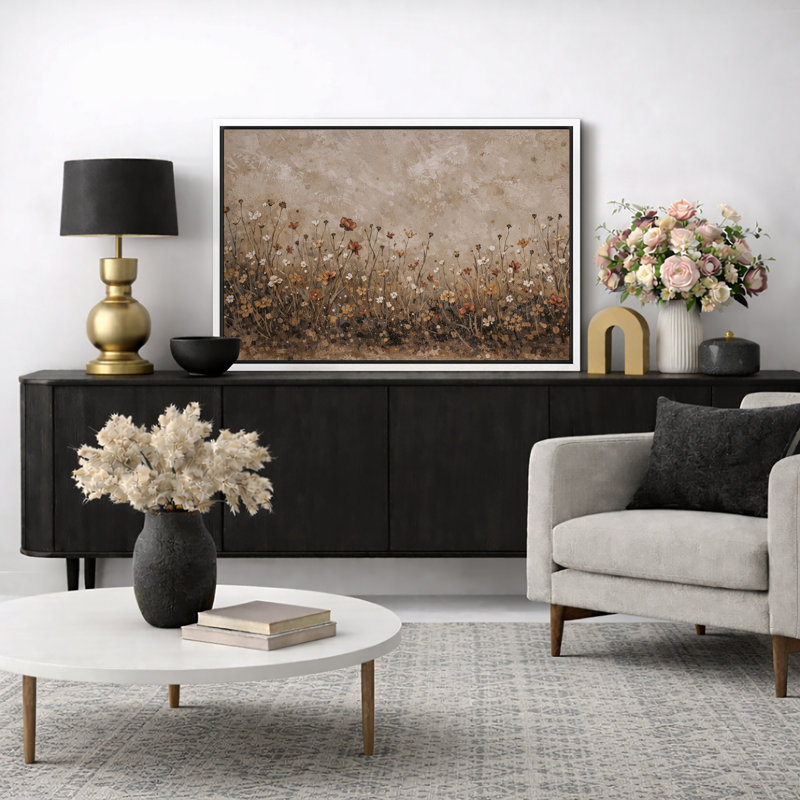 «Autumn Wildflower Meadow», art du salon, impression sur toile encadrée, H 36 po x l 24 po, Cadre flottant blanc