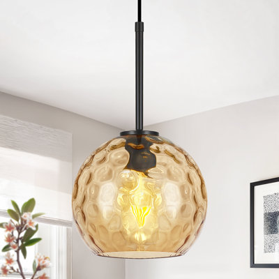Luminaire suspendu pour îlot de cuisine 1 lumière avec abat-jour en verre martelé transparent