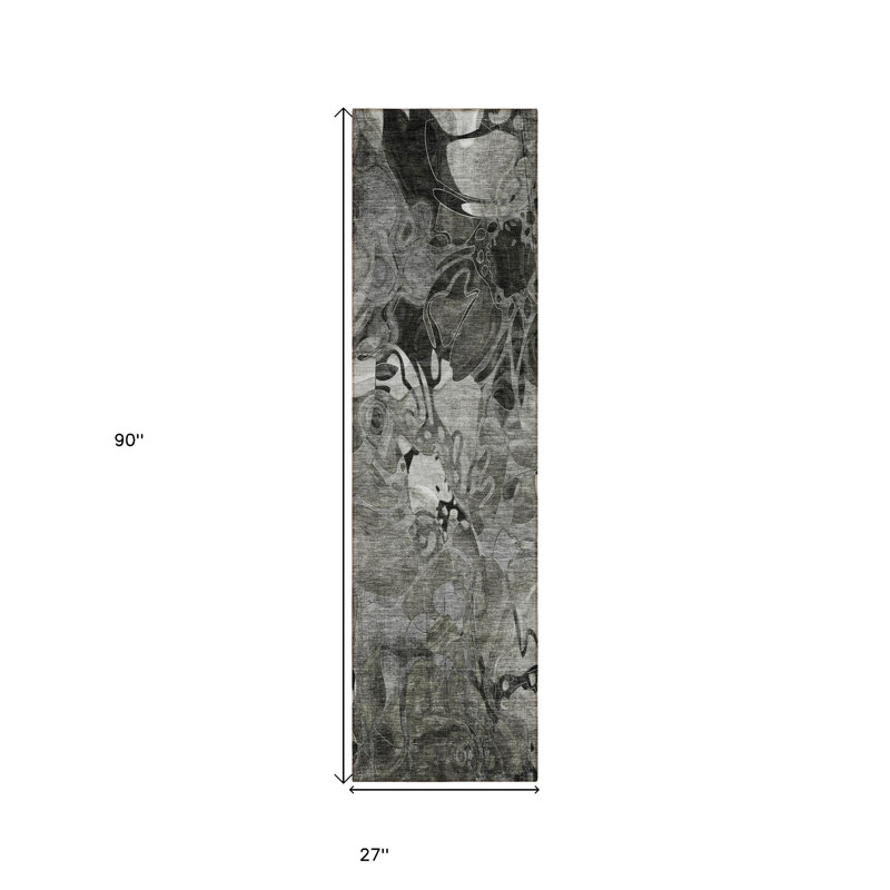 Tapis de couloir d'extérieur lavable abstrait 2 pi x 8 pi gris