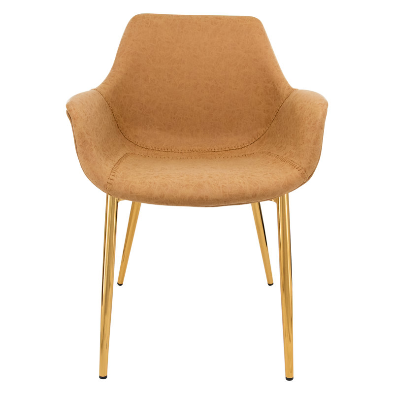 Matthew Leather Dining Chair, Modern Mid Century Accent Chair with Armrests and Iron Legs, Faux Leather Upholstered Kitchen Desk Chair for Dining Room, Living Room, Office Furniture