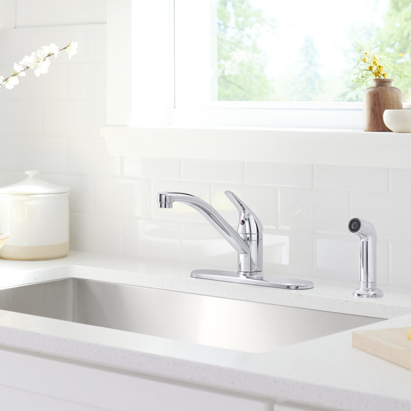 Single Handle Kitchen Faucet with Side Spray, Polished Chrome