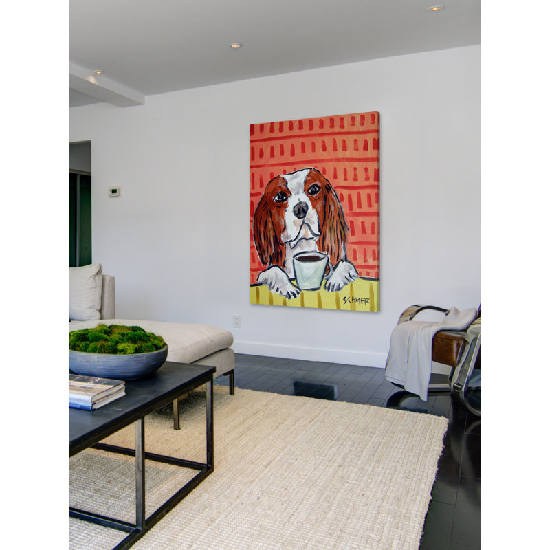«King Charles Cavalier Coffee» par Jay Schmetz, reproduction sur toile, H 45 po x l 30 po