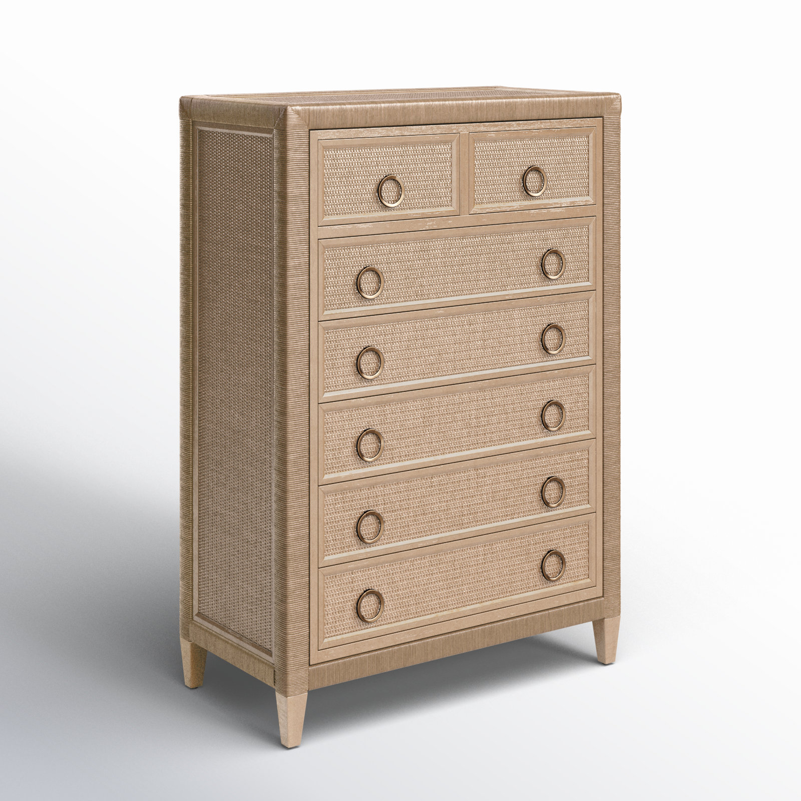 Warwick 38" Wicker Dresser, Bisque, Satin Brass