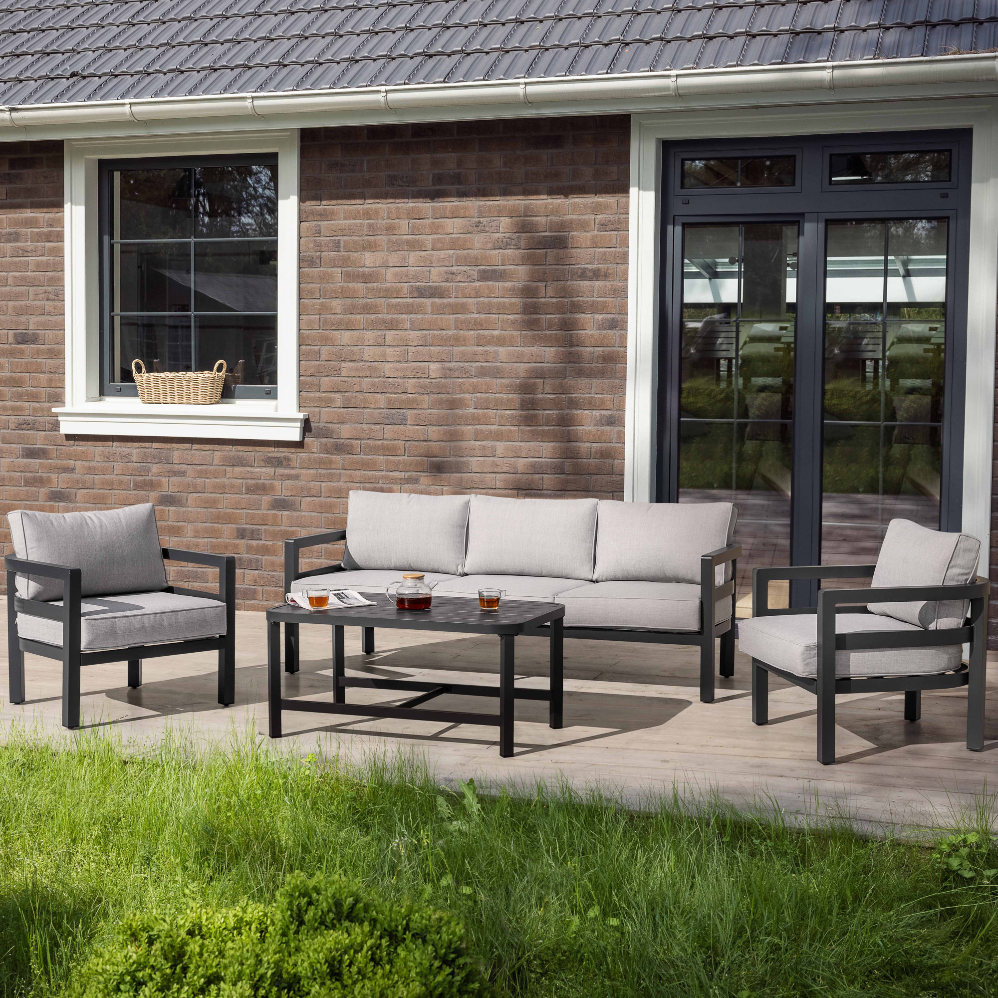 Lonnie Outdoor 4-Piece Aluminum Sofa Set With Thick Zippered Cushions