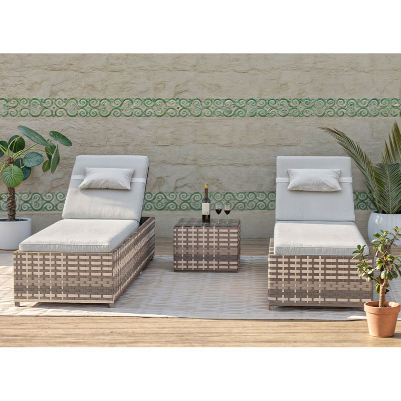 Tyndale 195cm Long Reclining Single Sun Lounger with Cushions and Table, Grey, Grey 