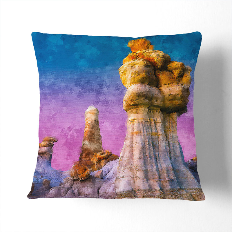 The Badlands in New Mexico Painting Scatter Cushion, 55cm H x 55cm W x 20cm D, White