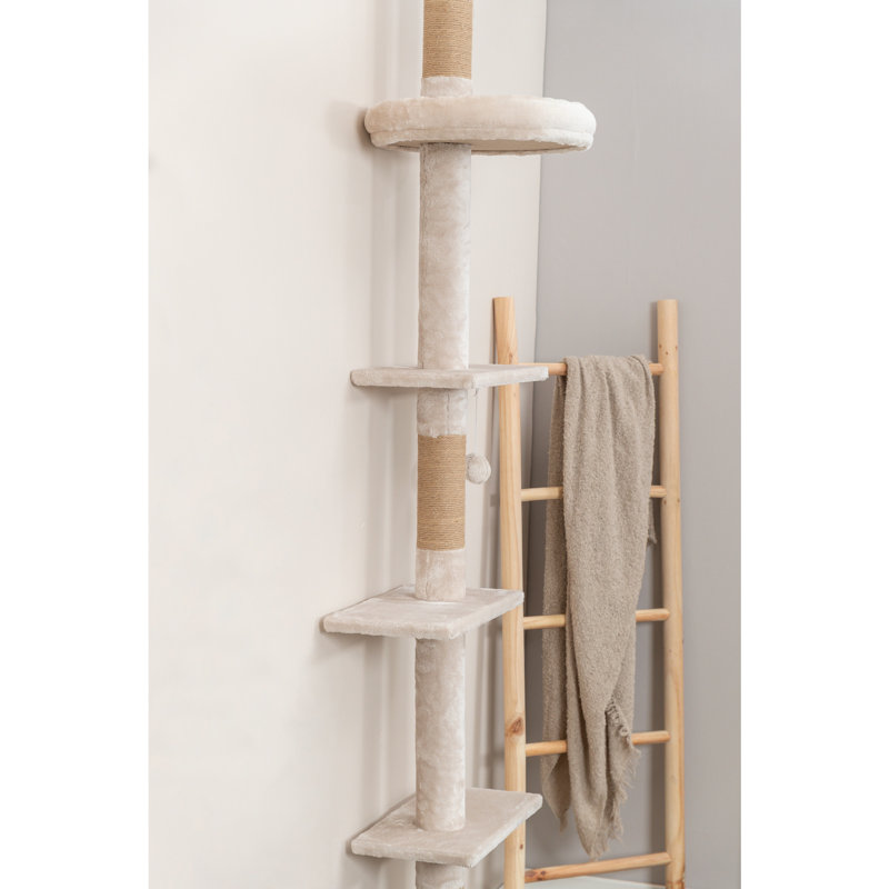 Beige Sisal and Plush 90.5"-104" Ceiling Mount Cat Tree