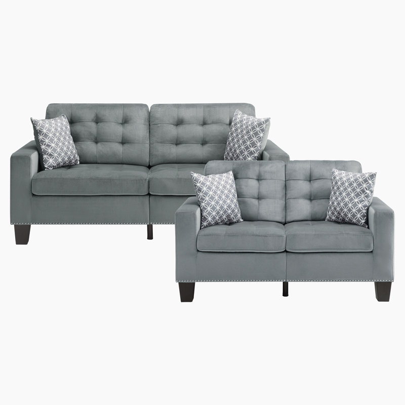 Cisely Modern & Contemporary Microfiber 2-Piece Living Room Set with Button Tufting, Nailhead Trim & Superior Pocket Coil Seating