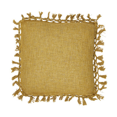 Cotton Slub Pillow With Crochet And Fringe