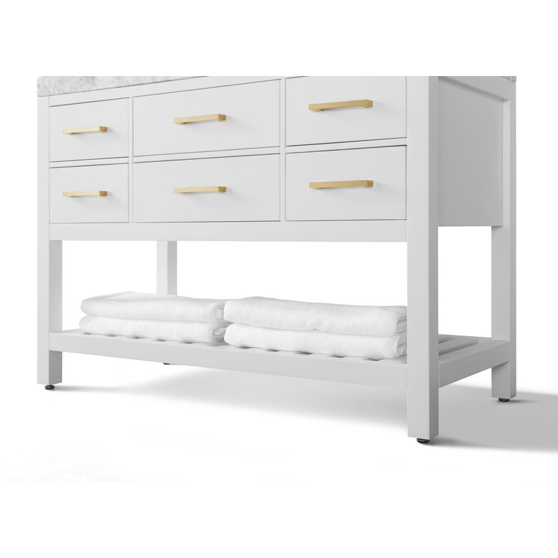 Elizabeth 48'' W Single Vanity, Carrara White, Black Onyx, Gold