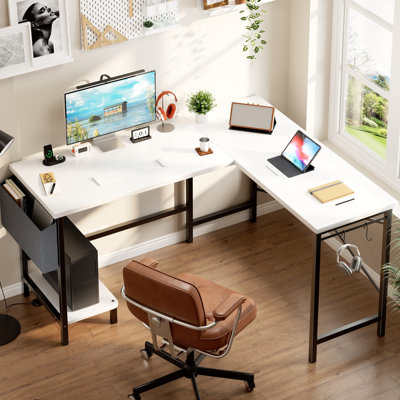 Bureau en L réversible de 50 po de large avec sac de rangement Hussan