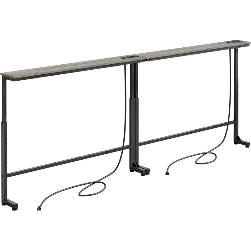 2-Pack Narrow Console Table Behind Sofa Couch Design With Adjustable Height (25"-33") & Built-In Power Outlets Includes 4.9' Power Cord - 5.9" D