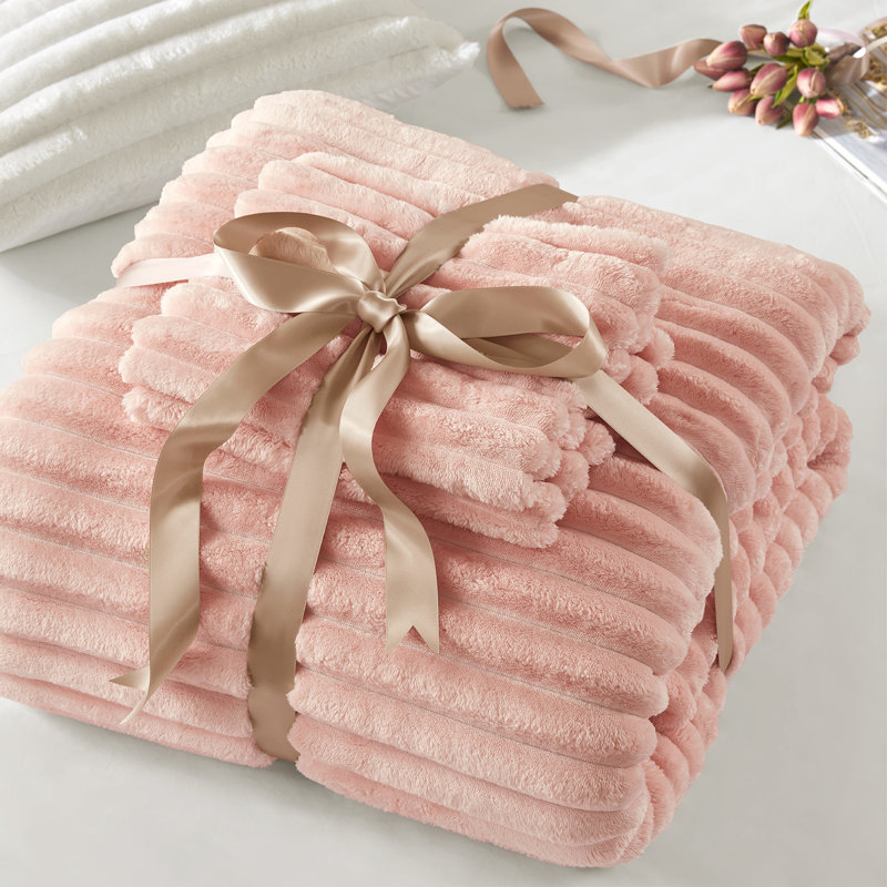 Ensemble d'édredon moelleux et pelucheux Avril, Rose, Édredon pour lit simple + 1 taie décorative stan