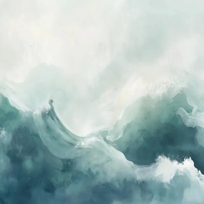 Abstract Teal Ocean Wave Mural Wallpaper – Modern Coastal Watercolor Wall Art For Living Room Bedroom Feature Wall