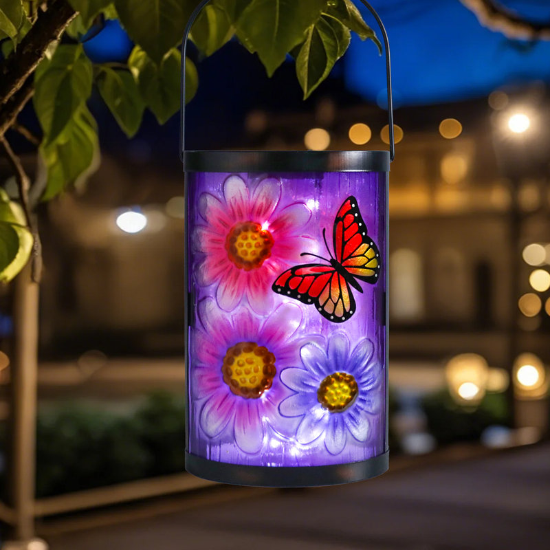 Outdoor Hanging Solar Lantern,solar Powered Energy Led Light Lantern,butterfly Pattern For Outdoor Patio Garden Yard Decoration