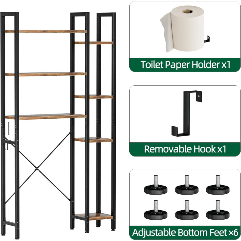 Vintage Black and Brown 7-Tier Over-the-Toilet Storage Rack