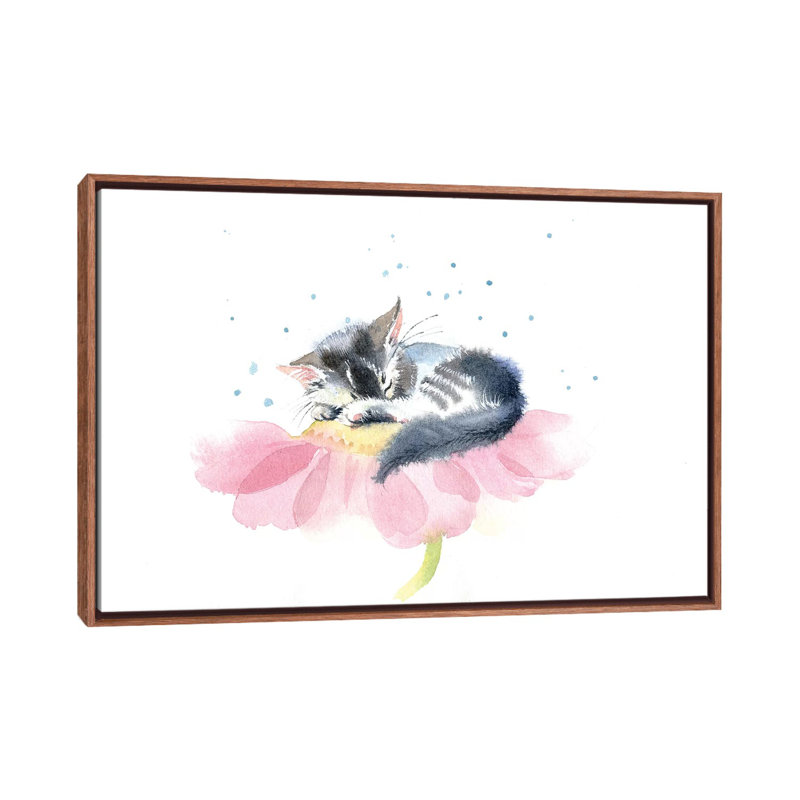 Chaton sur une fleur IV par Marina Ignatova - Peinture, Toile avec cadre en bois classique, Pas de tapis