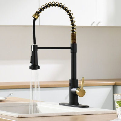 Hands Automatic Smart Kitchen Faucet - Touchless With Pull Down , Black + Gold, Contemporary, Stainless Steel, Ceramic Fill Sink Smart, , And Modern Style, Filler Spray