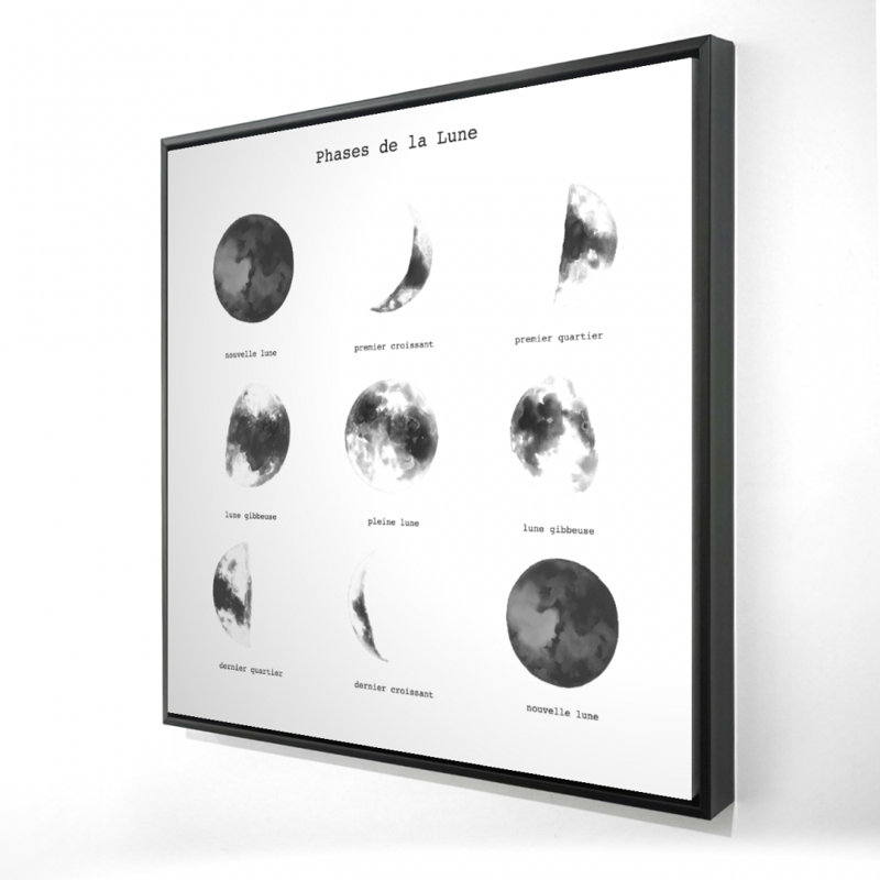 Phases de la lune, toile minimaliste | Cadre blanc