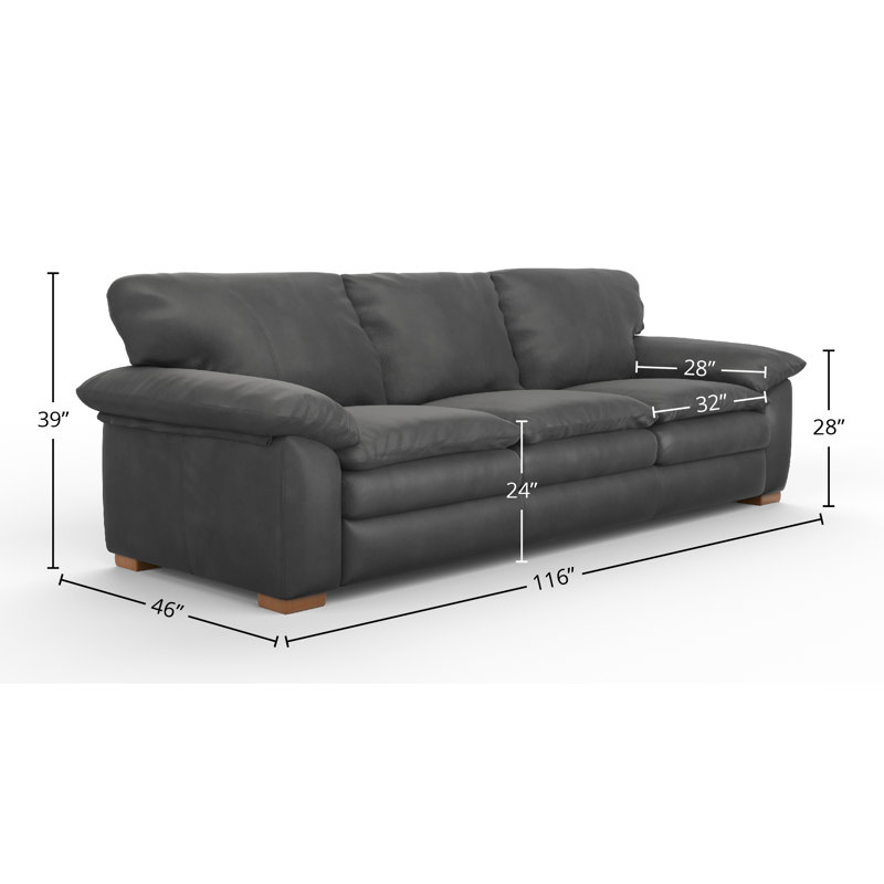 Boulder 116" Deeper and Wider 100% Full Top Grain Leather Sofa, Cetus Slate