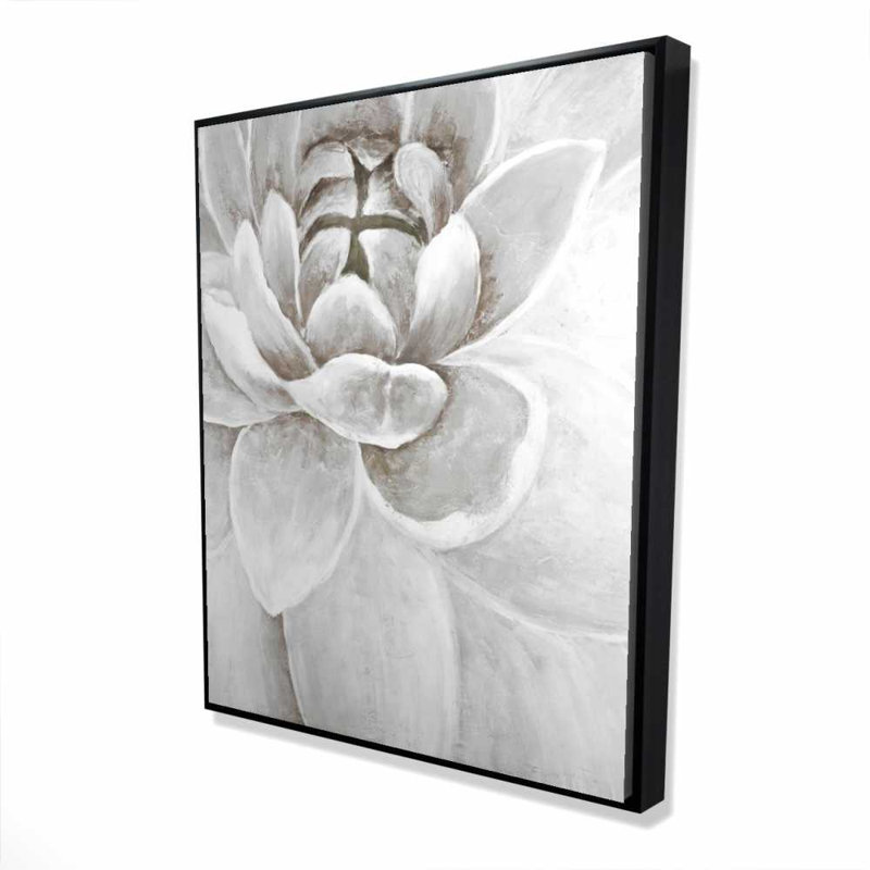 Toile délicate de chrysanthème blanc | Décoration de chambre à coucher moderne, H 61,25 po x l 49,25 po, Blanc / Gris / Beige
