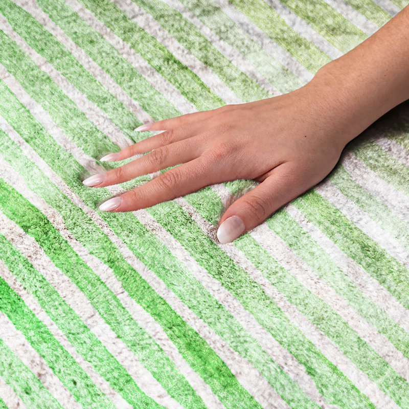 Premium Machine Washable Dream Shag ADS187 Striped Rug, Green, 9' x 12'