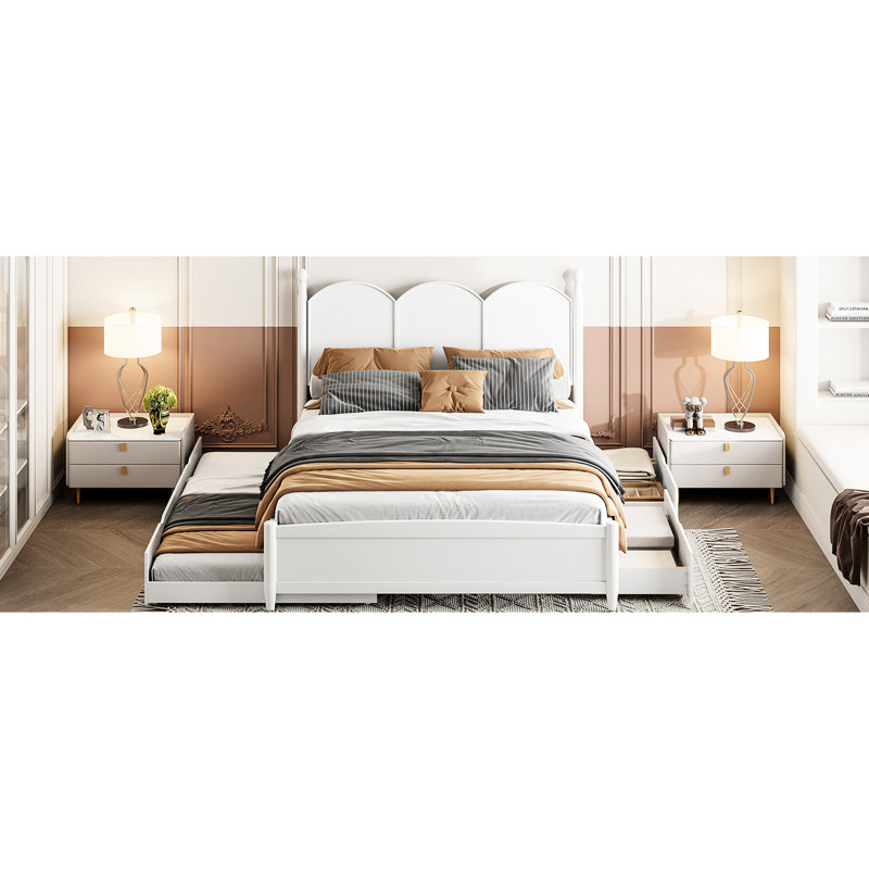 Grand lit plateforme blanc avec lit gigogne simple TG et 2 tiroirs spacieux sous le lit - Créez un espace de rangement supplémentaire dans votre chambre à coucher offrant une offre de confort durable
