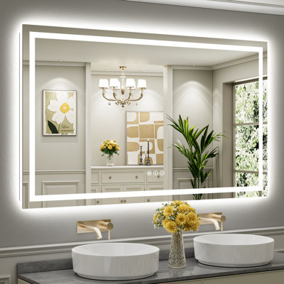 Miroir de salle de bain à DEL avec lumières, rétroéclairé et éclairé à l'avant, miroirs muraux éclairés pour meuble-lavabo, écran tactile à intensité variable, antibuée, fonction mémoire, verre trempé HD, incassable, homologué ETL