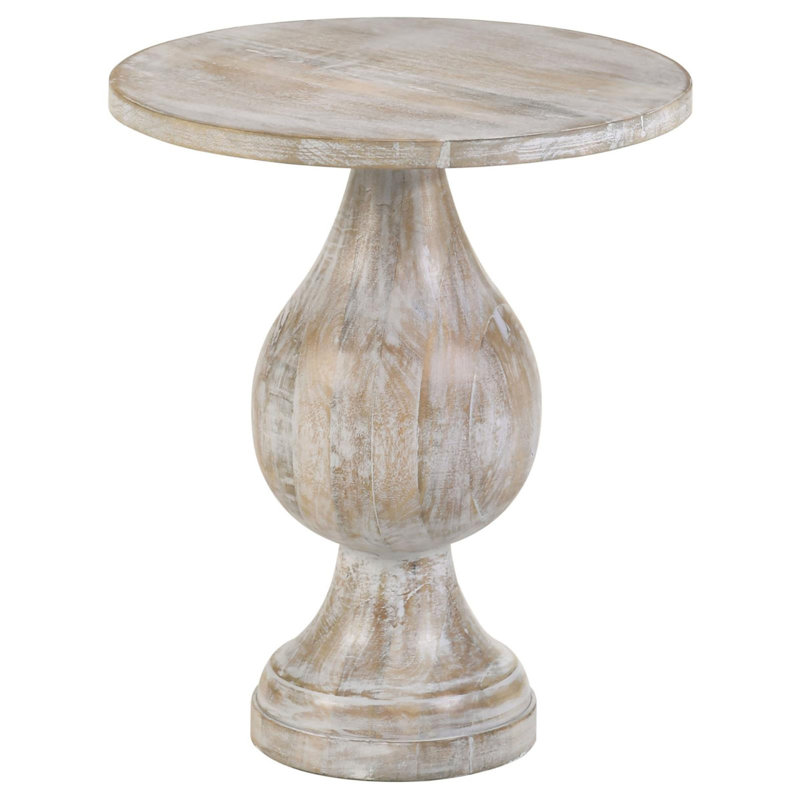 Table d'appoint piédestal blanc délavé, Ivoire ivoire