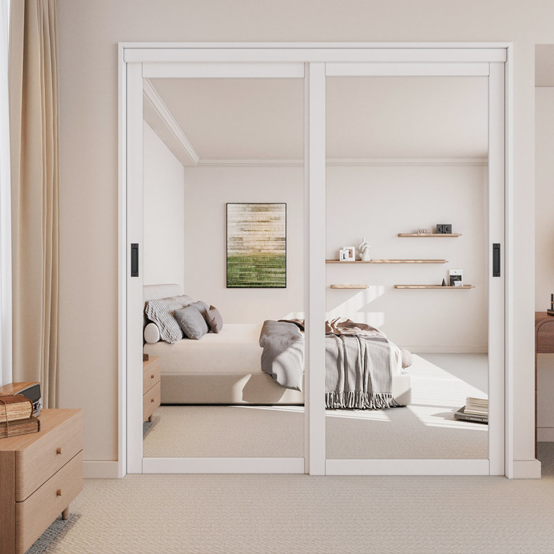 Porte coulissante en miroir blanc 1-Lite, 72 po x 80 po