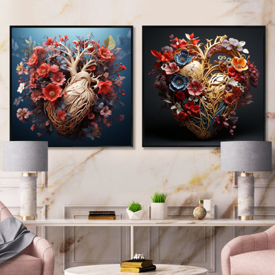 Illustration en cœur en cœur - ensemble de 2 collages carrés de paysages abstraits