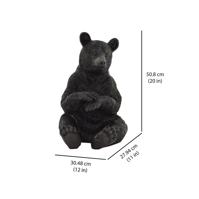 Rustic Black Bear Poly-Resin 12" Sitting Statue