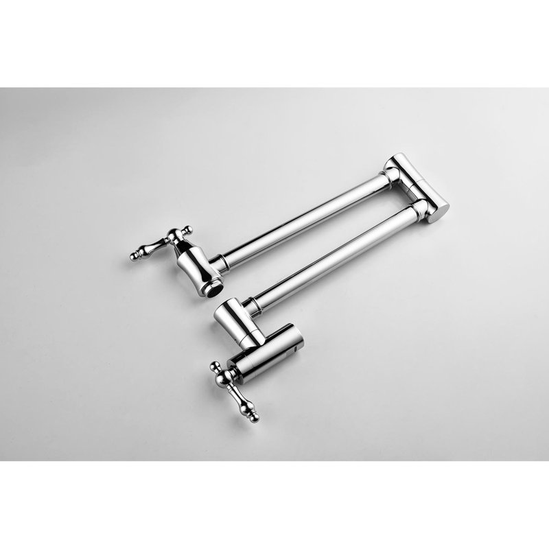 Wall Mount Pot Filler Faucet, Folding Design With Arm, Double Handles To Dripping, Brass, Corrosion Faucet In , For Easy Water Operation, Brass Construction, Corrosion And Fingerprint