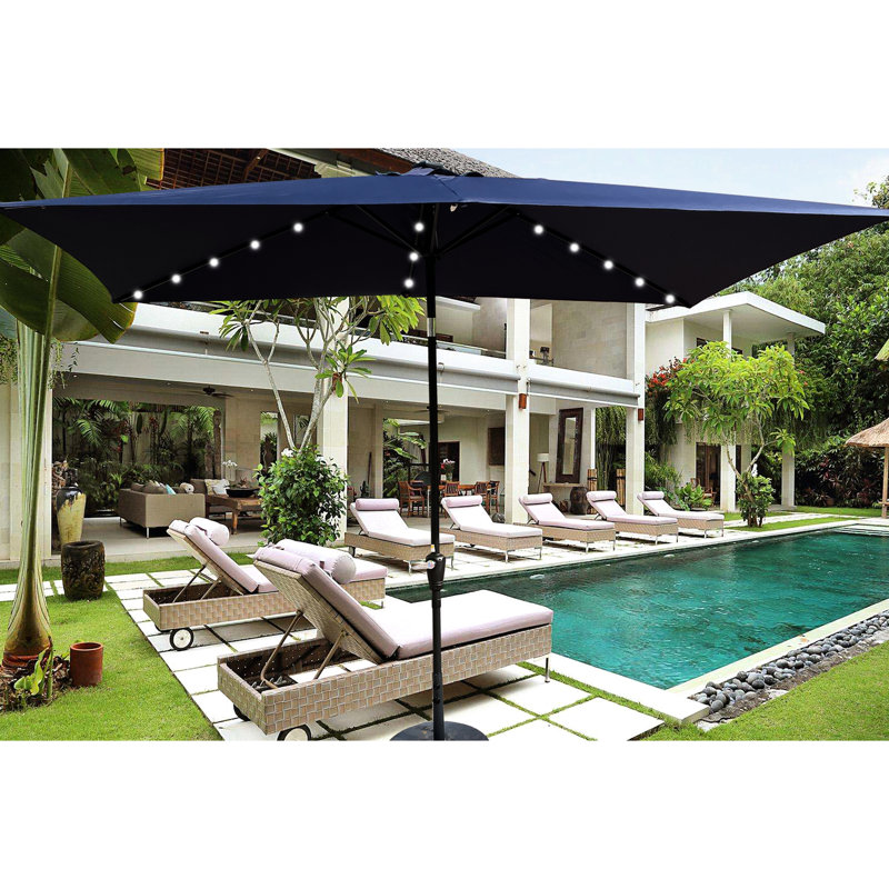 Parasol de terrasse rectangulaire à énergie solaire - 10 x 6,5 pi, bleu marine 10 x 6,5 pi avec lumières solaires,, Navy Blue