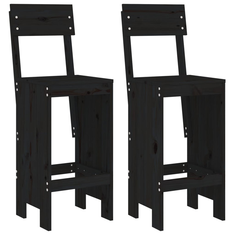 Netrapal 17 Stories Bar Set with Wood Frame and Solid Wood Outer Material, Black