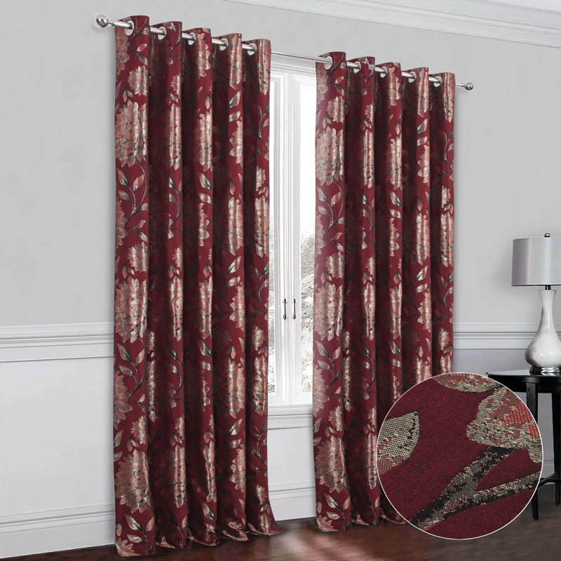 Amridean Fully Lined Eyelet Curtains, Red, 114 W x 137 D cm