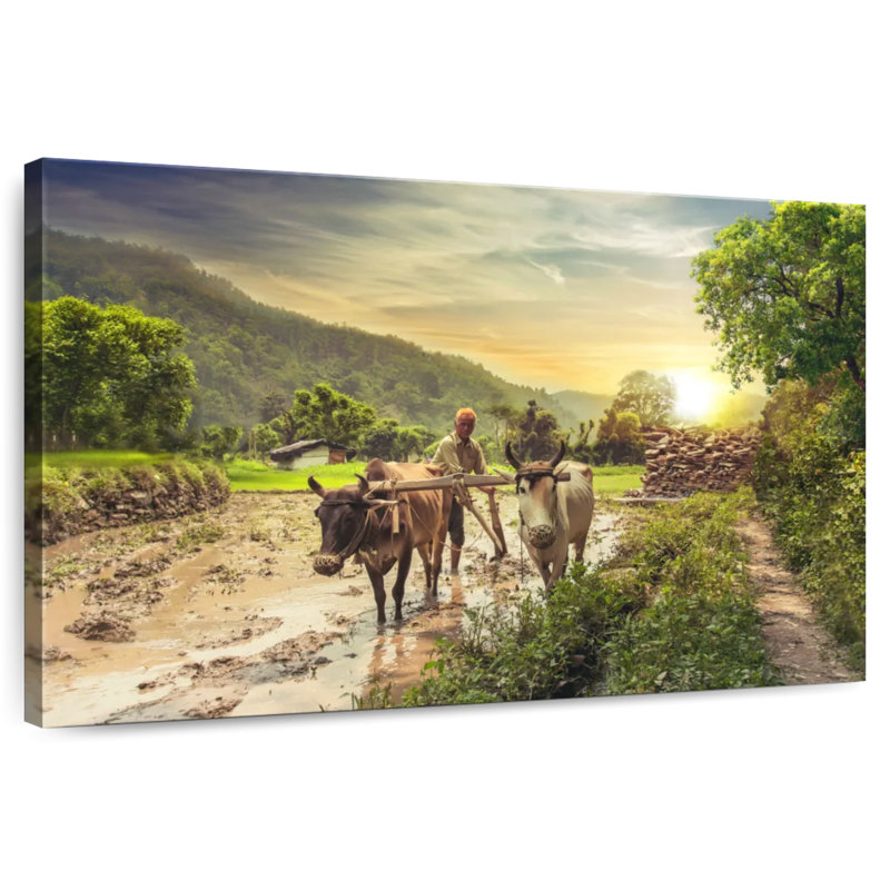 Brampt Farmer With Oxen, 26" H x 39" W