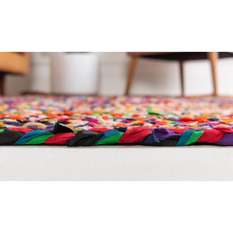 Tapis jaune / rose en coton tressé à la main Marcantel, Chemin de table 1 pi 2 po x 6 pi 1 po