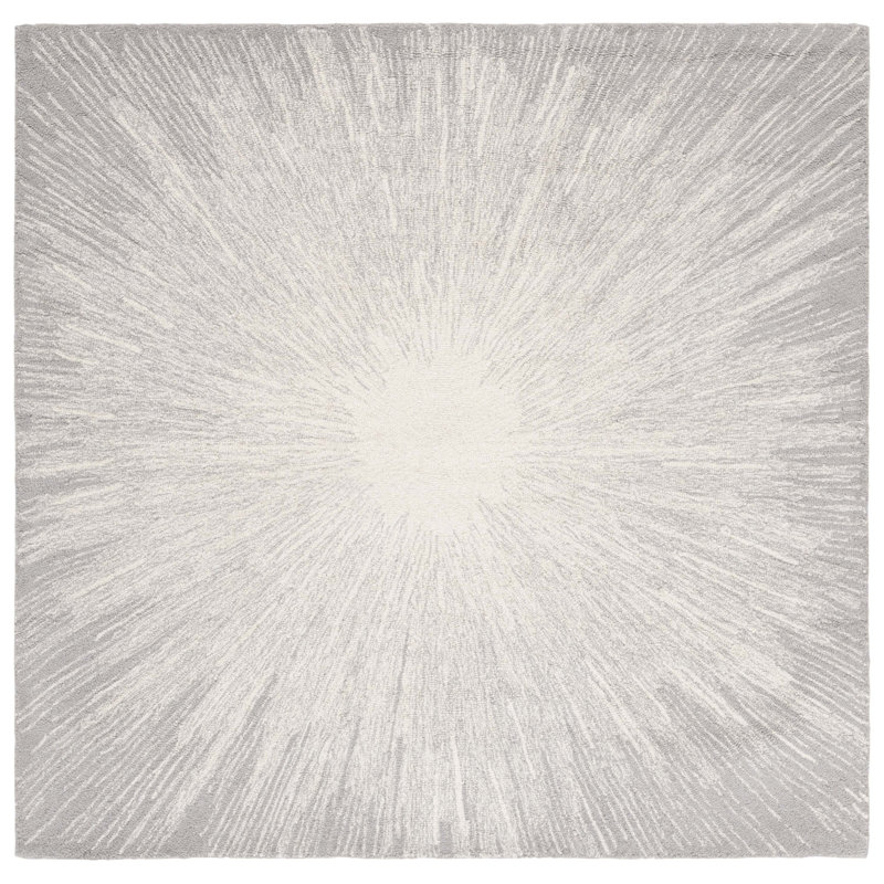 Hanayo Hand Tufted Wool/Cotton Rug in Silver/Ivory, Square 6'