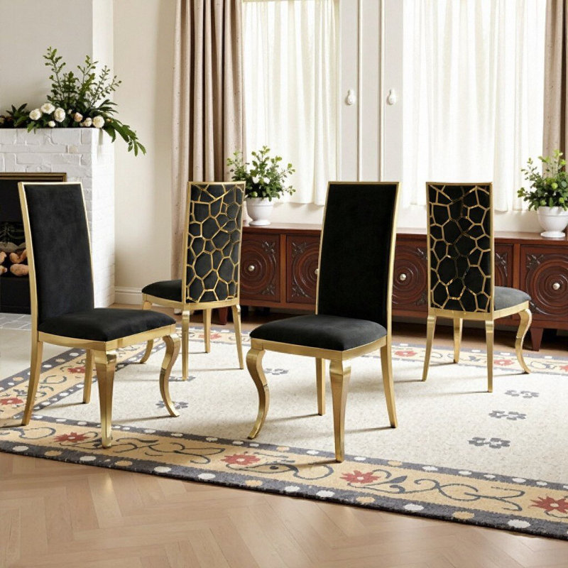Ensemble de 4 chaises de salle à manger avec coussin en velours et pieds en acier inoxydable