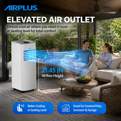 Climatiseur portatif AIRPLUS 12 000 BTU avec chauffage, climatiseur 4-en-1, refroidissement et chauffage jusqu'à 700 pieds carrés, déshumidificateur et mode ventilateur, télécommande, minuterie 24 heures, dégivrage automatique 29B1