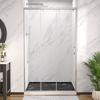 76" H × 48" W Frameless Sliding Shower Door, Tempered Glass Shower Enclosure With 27 1/16" Walk-through Width, Chrome Finish Bathroom Shower Door