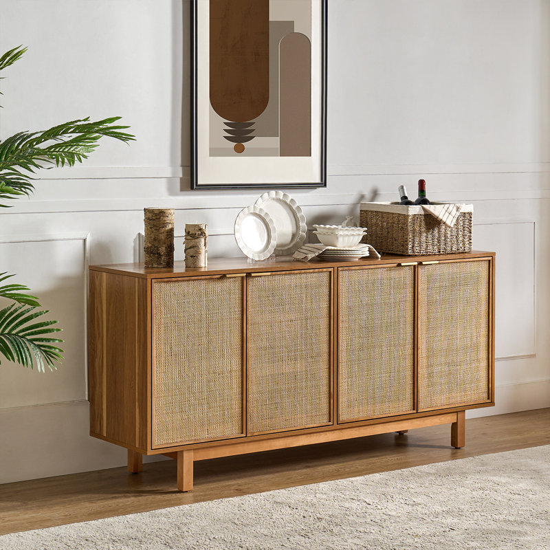 Branstetter 63'' Wide Sideboard with LED Light and Wine Rack, Walnut