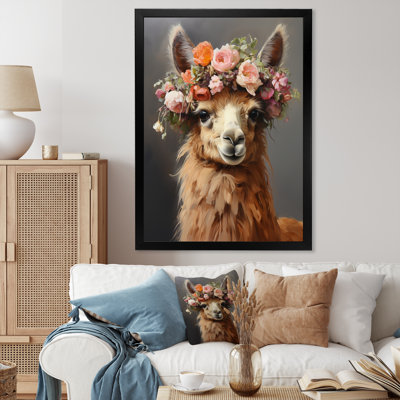«Flower Crown Llama Wonder I», art mural lama
