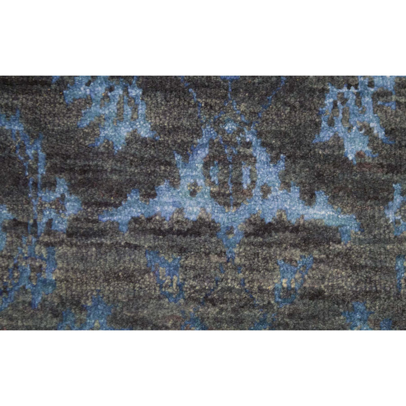 Tapis noir et bleu de haute qualité noué à la main