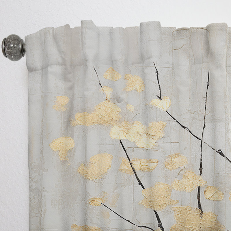 Tree Whispers Of Grey and Gold - Rideau floral obscurcissant et monochrome - 1 panneau, L 52 po x L 120 po